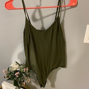 Army green body suit.